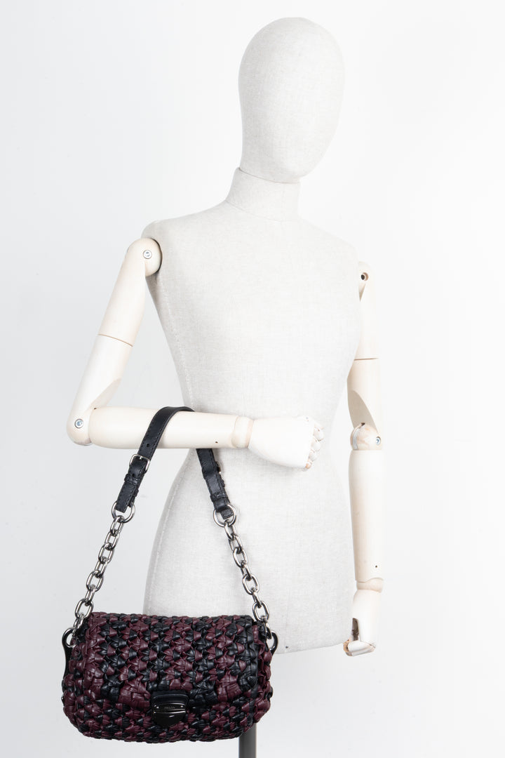 PRADA Knotted Bag Leather Black Purple