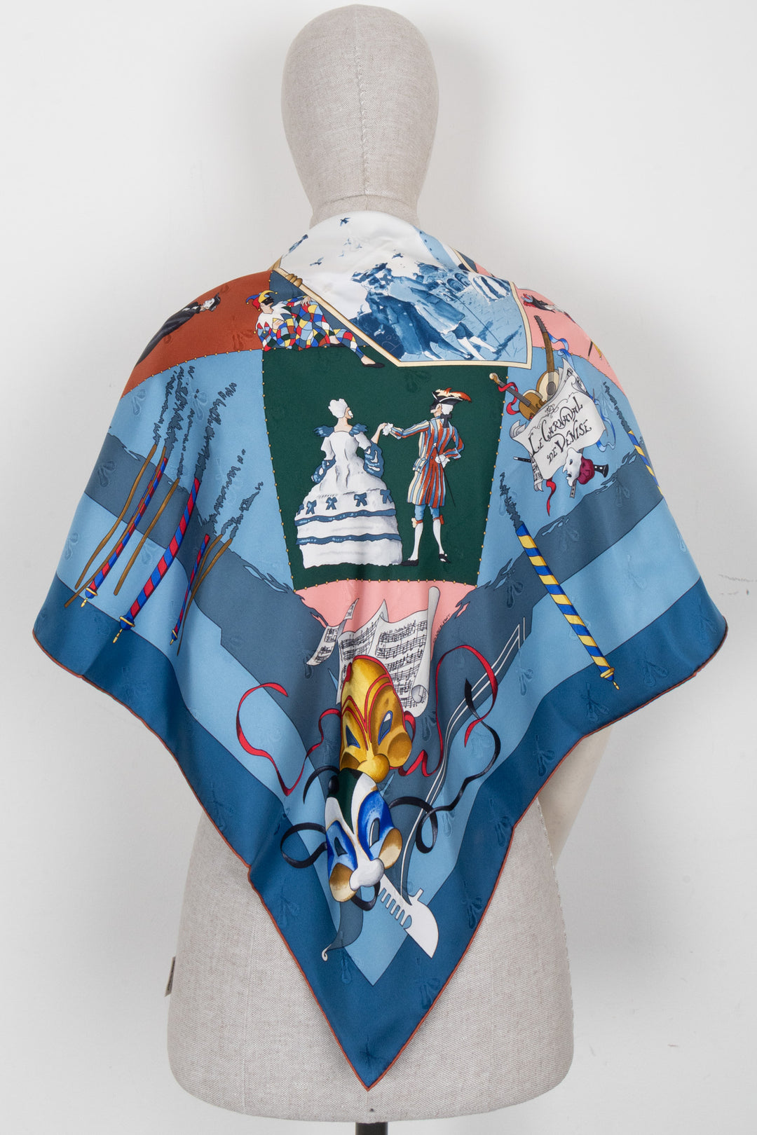 HERMÈS Le Carnaval De Venise 90 Scarf Silk Blue