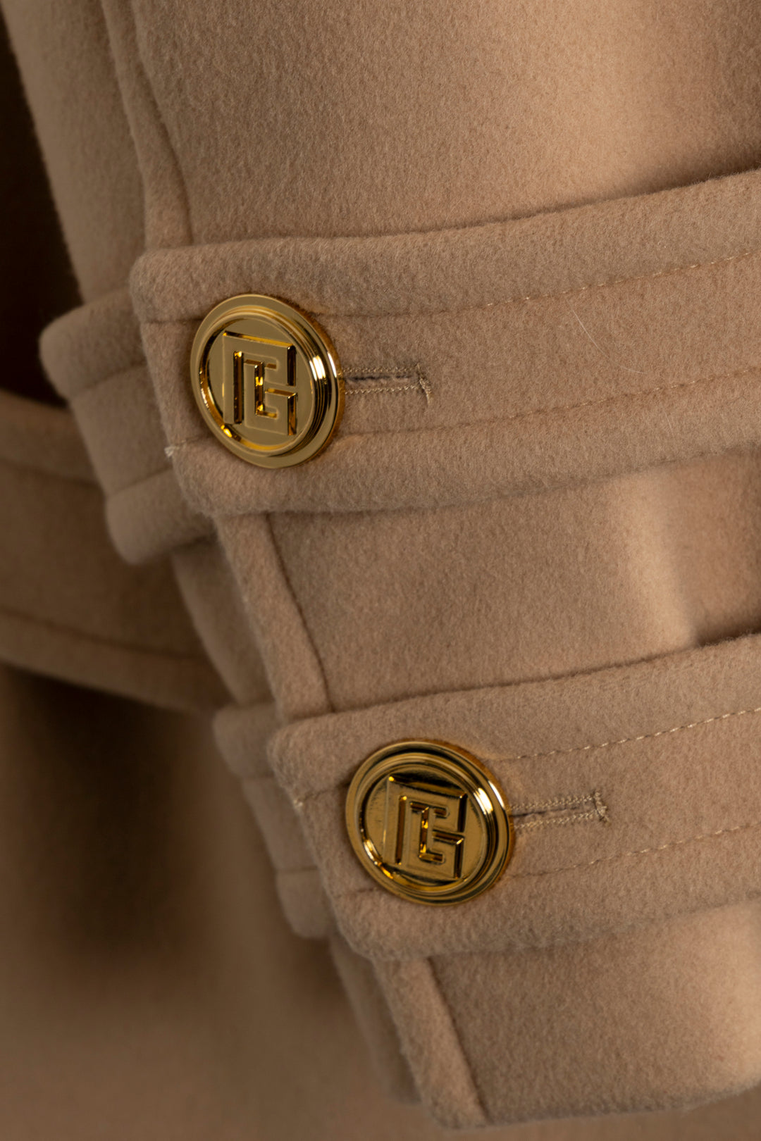 BALMAIN Oversized Belted Double Breasted Short Coat Beige