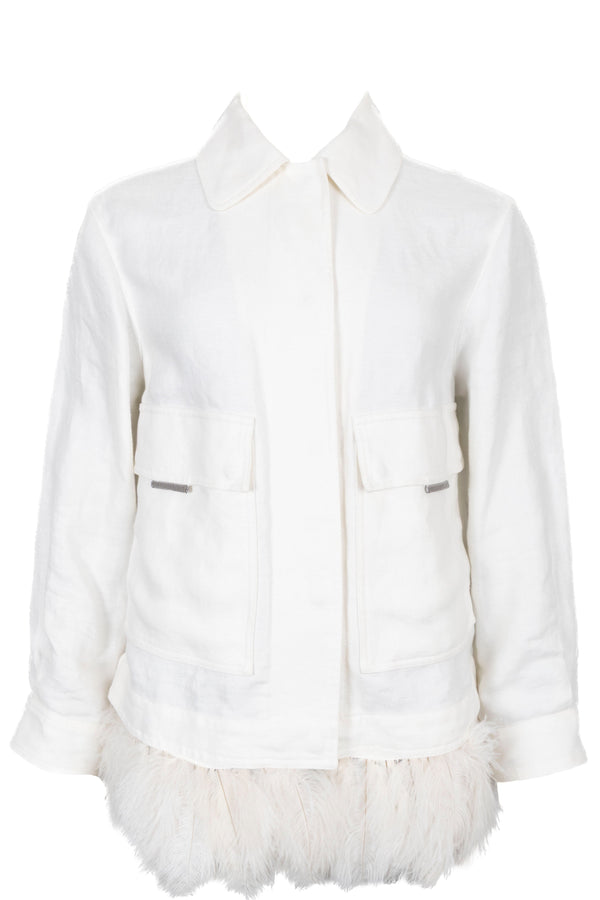 BRUNELLO CUCINELLI Jacket Ostrich Feather Linen White