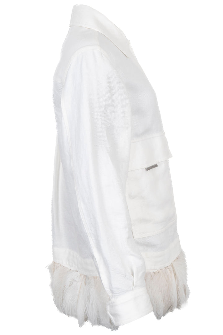 BRUNELLO CUCINELLI Jacket Ostrich Feather Linen White