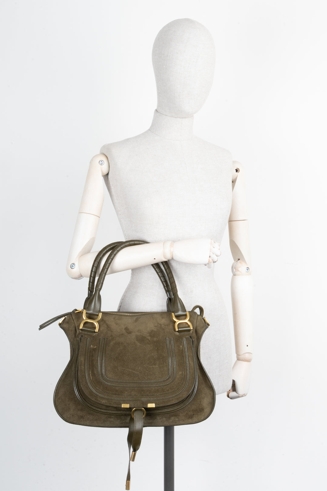 CHLOÉ Marcie Handbag Suede Olive