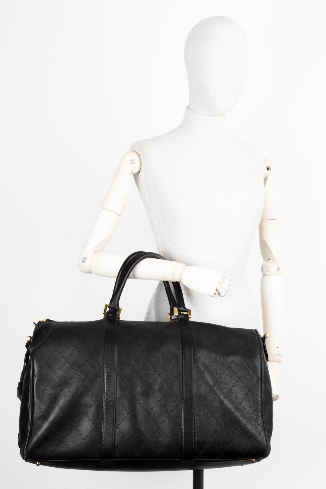 CHANEL Quilted Weekender Leather Black