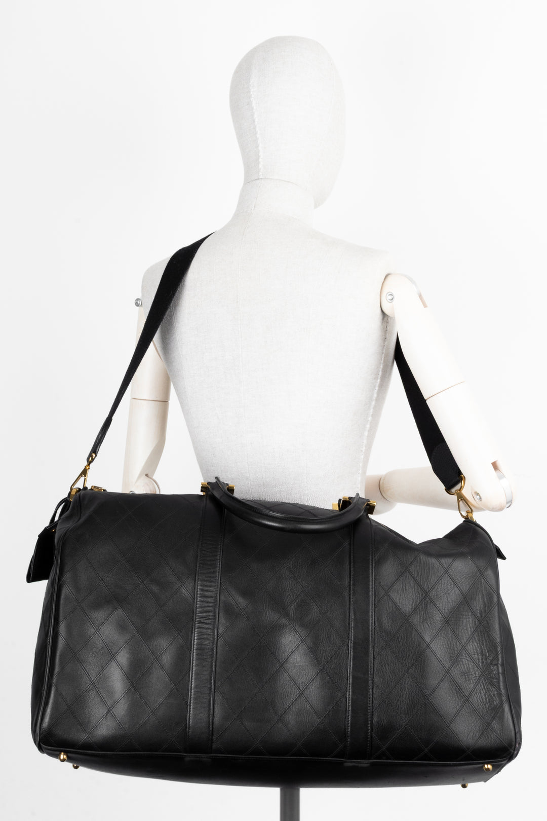 CHANEL Quilted Weekender Leather Black
