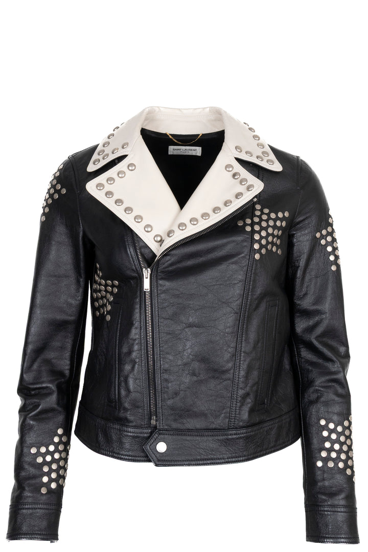 SAINT LAURENT 2018 Studded Leather Jacket Black White