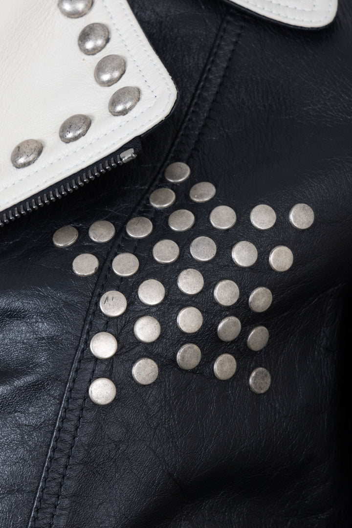 SAINT LAURENT 2018 Studded Leather Jacket Black White