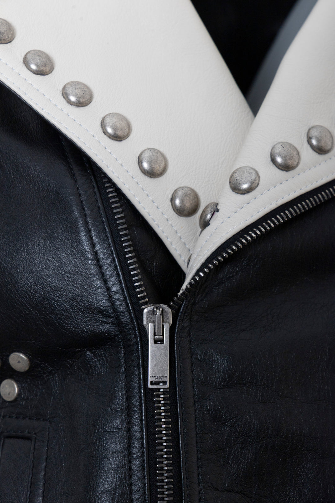 SAINT LAURENT 2018 Studded Leather Jacket Black White
