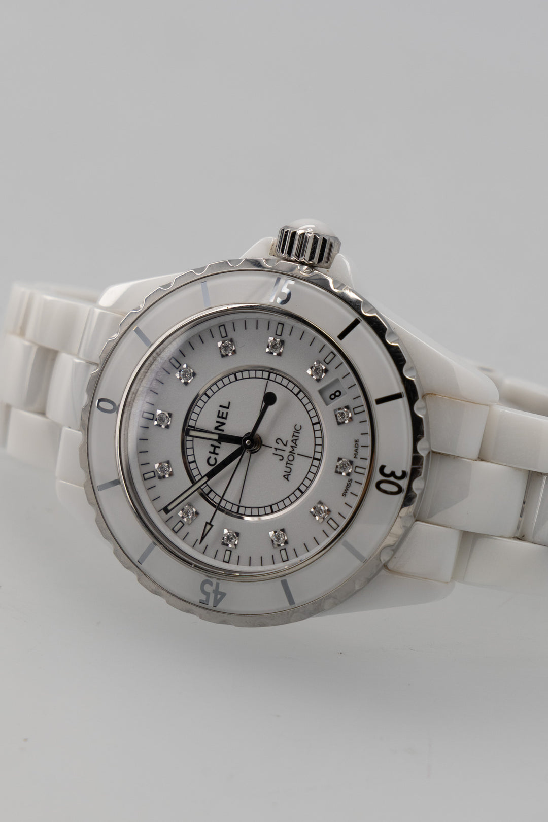 CHANEL J12 Watch 38mm Automatic Diamonds Ceramic White