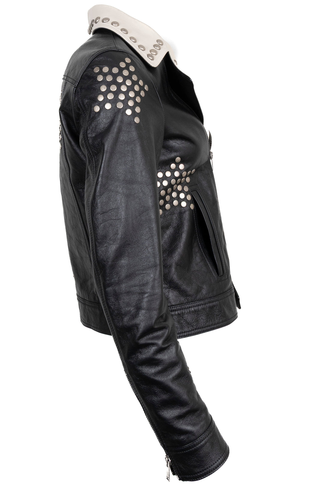 SAINT LAURENT 2018 Studded Leather Jacket Black White