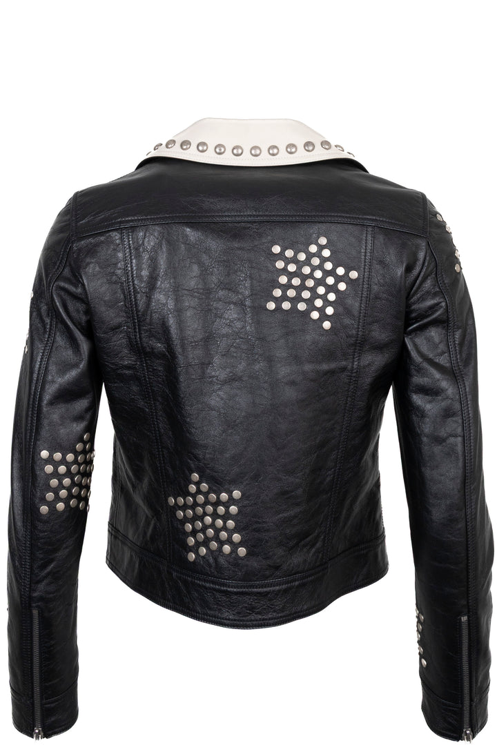SAINT LAURENT 2018 Studded Leather Jacket Black White