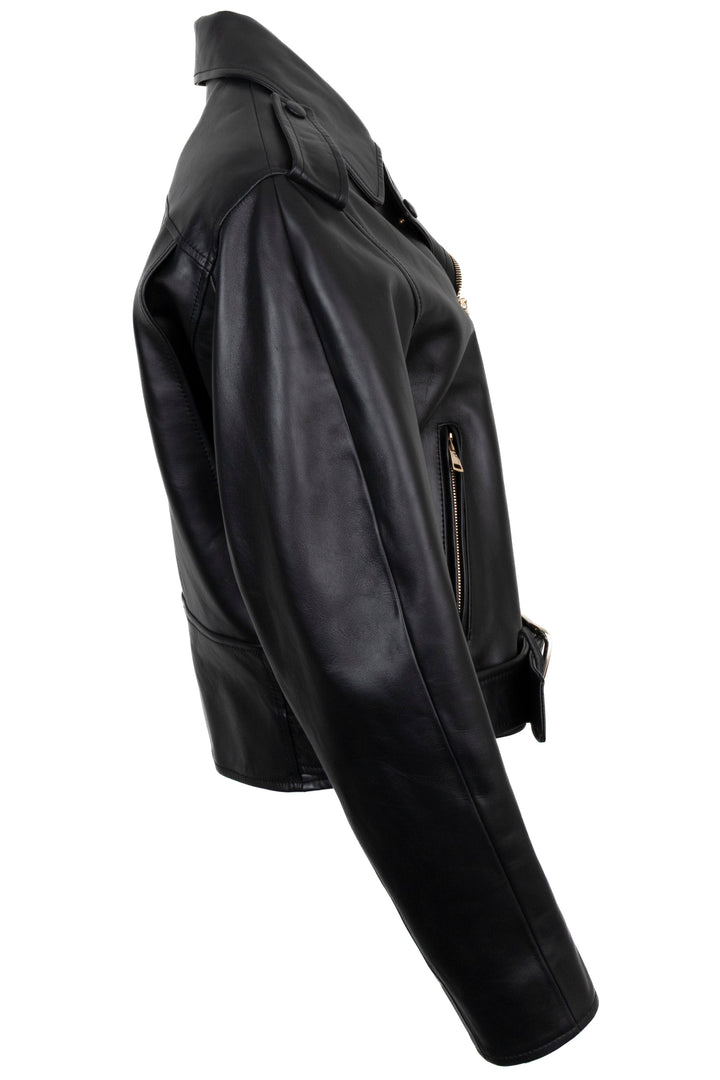 CHLOÉ Belted Biker Jacket Leather Black