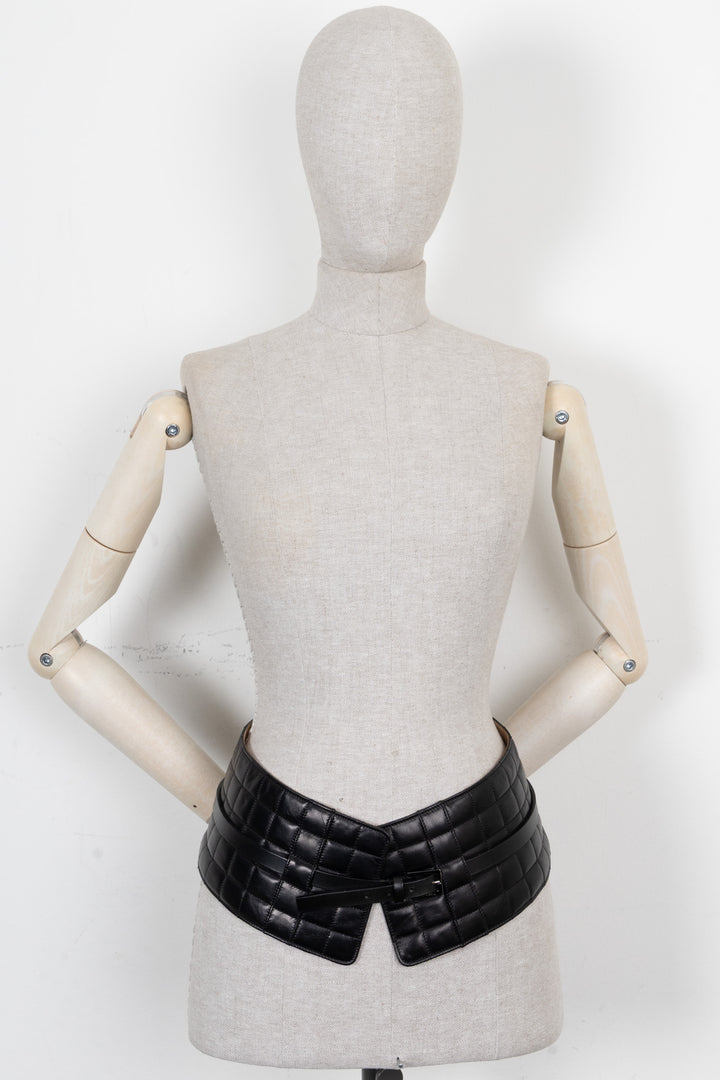 CHANEL 2002 Quilted CC Waist Belt Leather Black