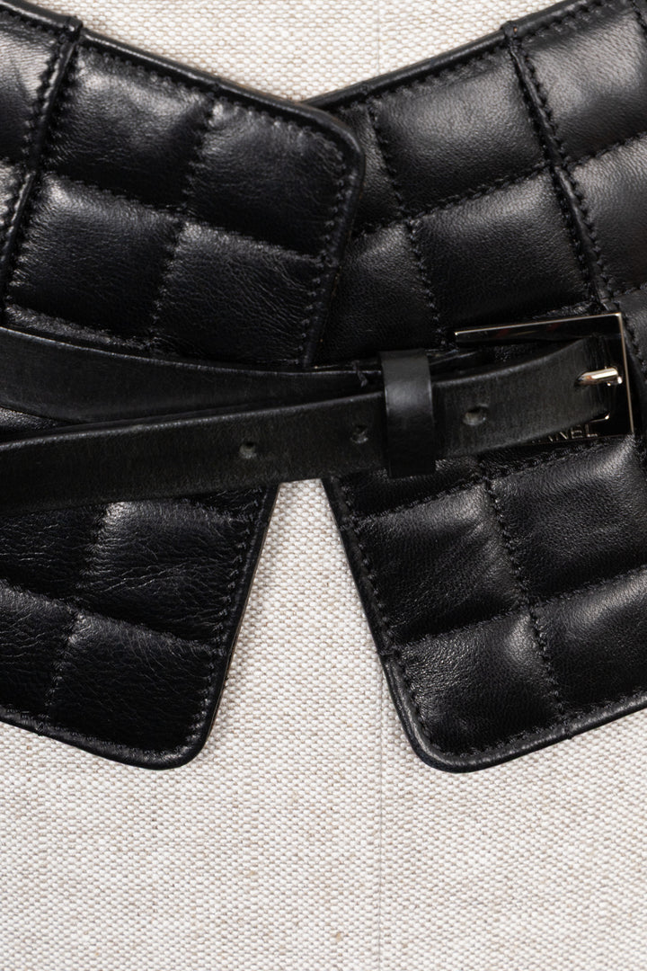 CHANEL 2002 Quilted CC Waist Belt Leather Black