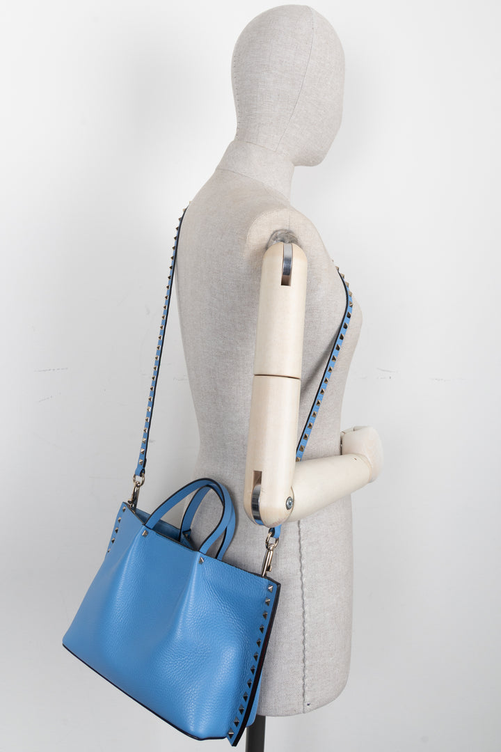 VALENTINO Small Rockstud Tote Bag Blue