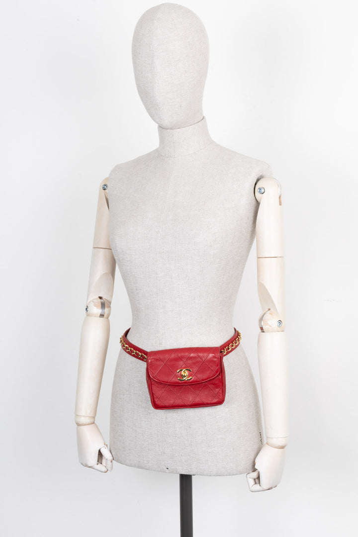 CHANEL Belt Bag Matelassé Red