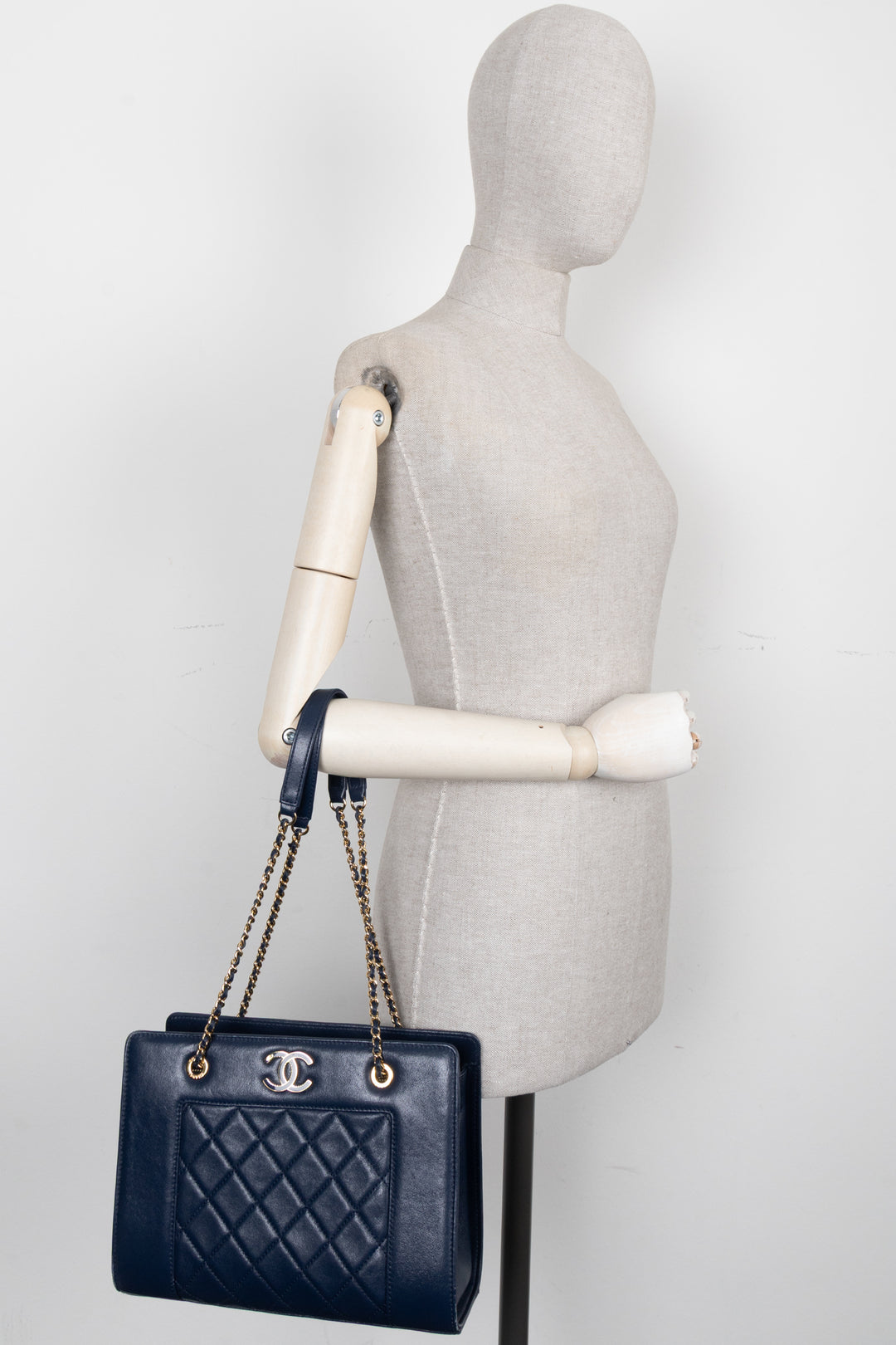 CHANEL Small Mademoiselle CC Quilted Tote Bag Navy