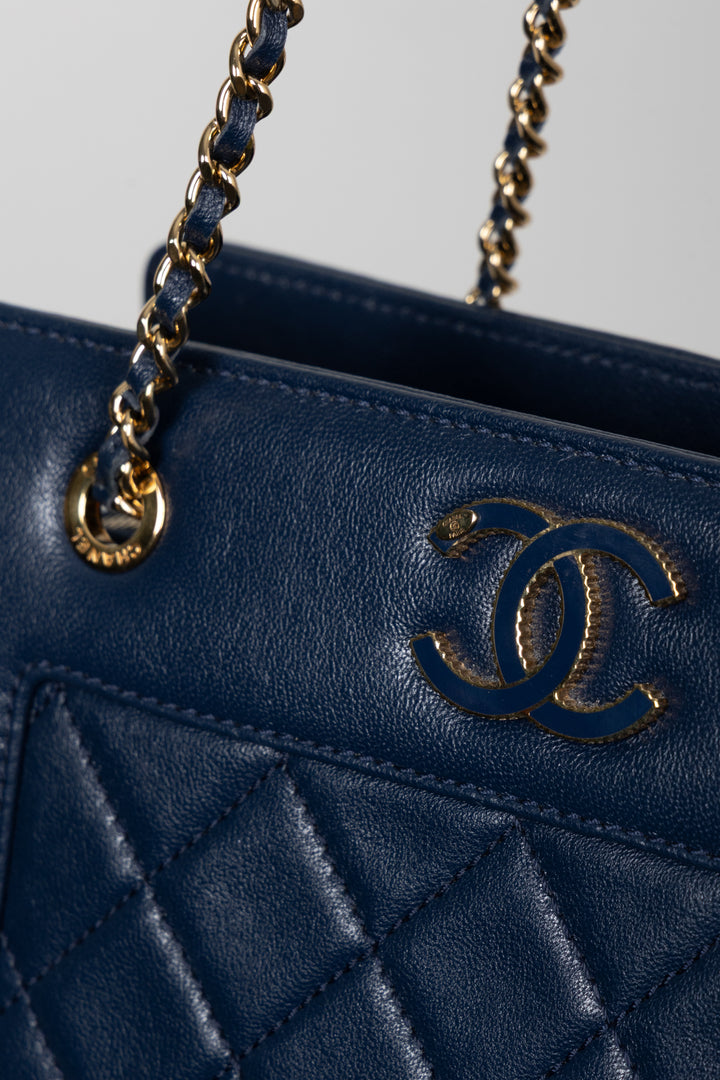 CHANEL Small Mademoiselle CC Quilted Tote Bag Navy