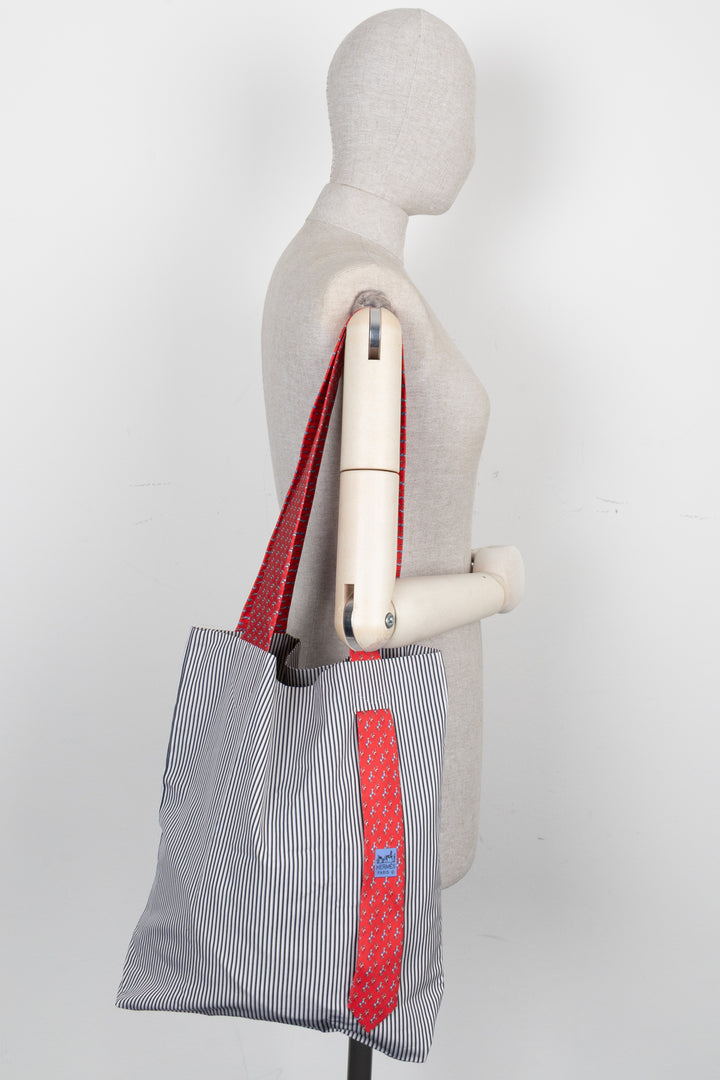 HERMÈS Petite H Tie Tote Bag Striped Cotton
