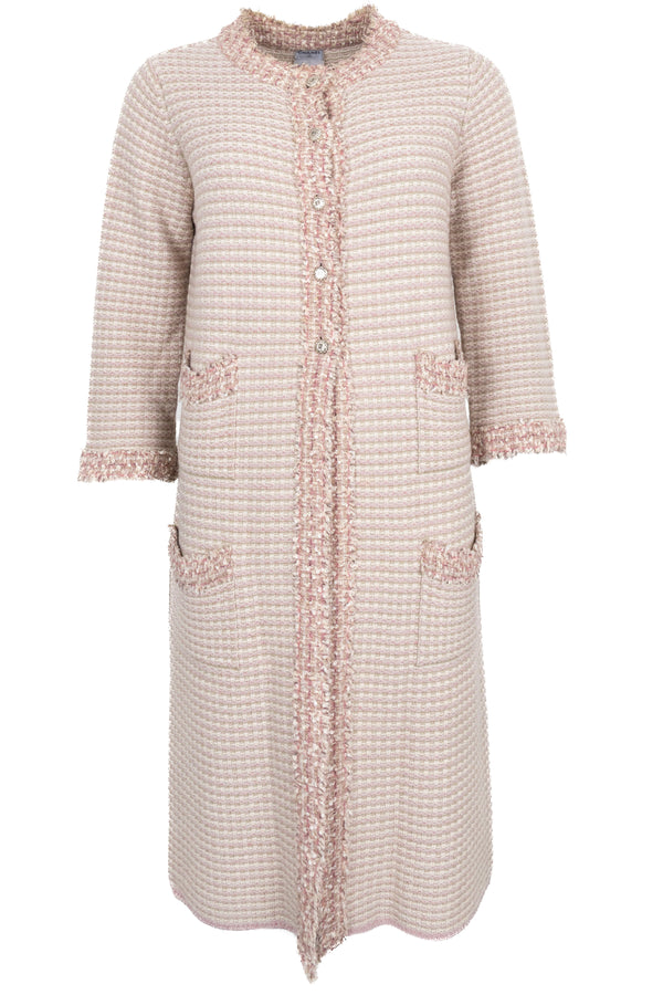 CHANEL 2006 Long cardigan en maille bouclée beige