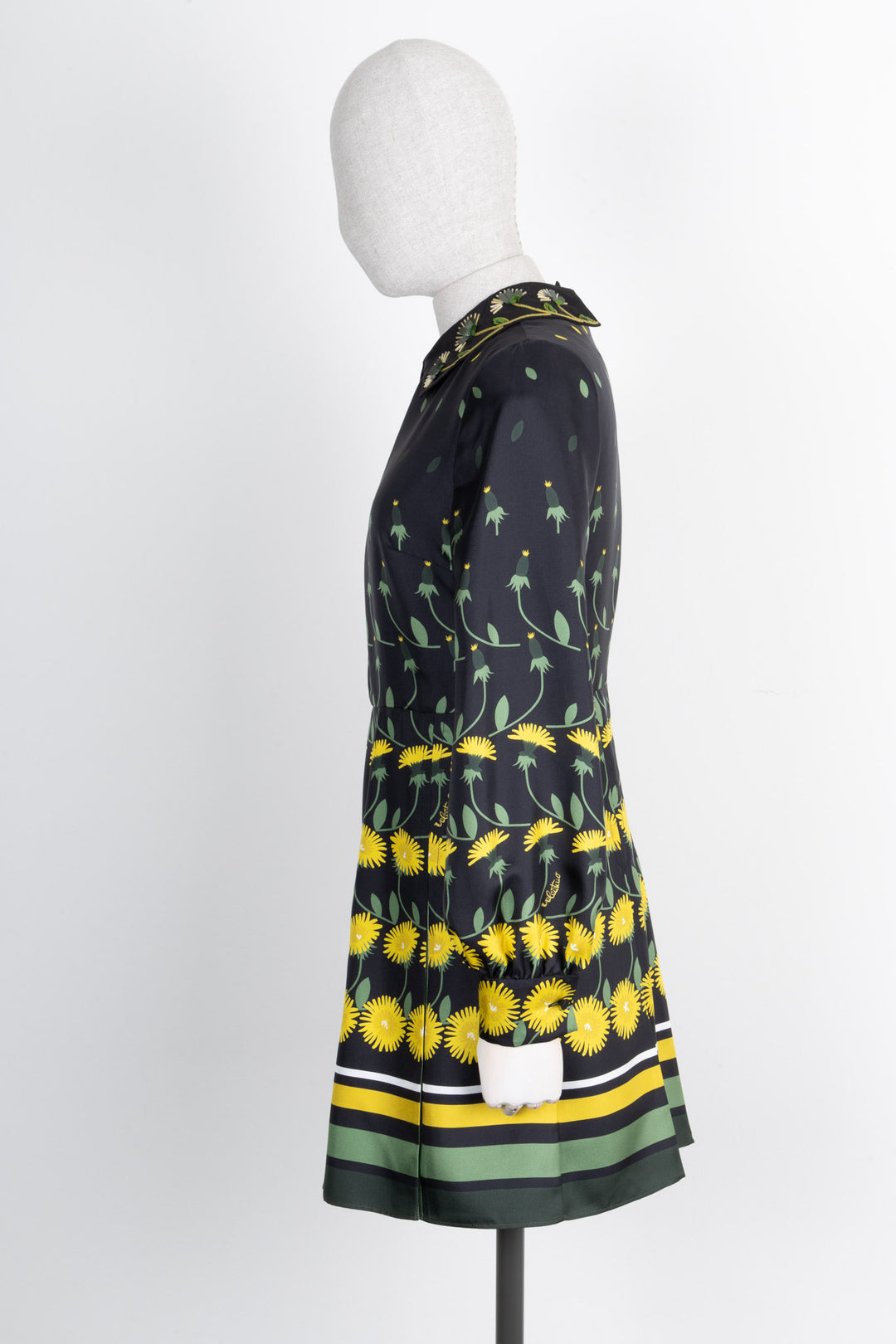 VALENTINO Sunflower Pleated Dress Silk Black