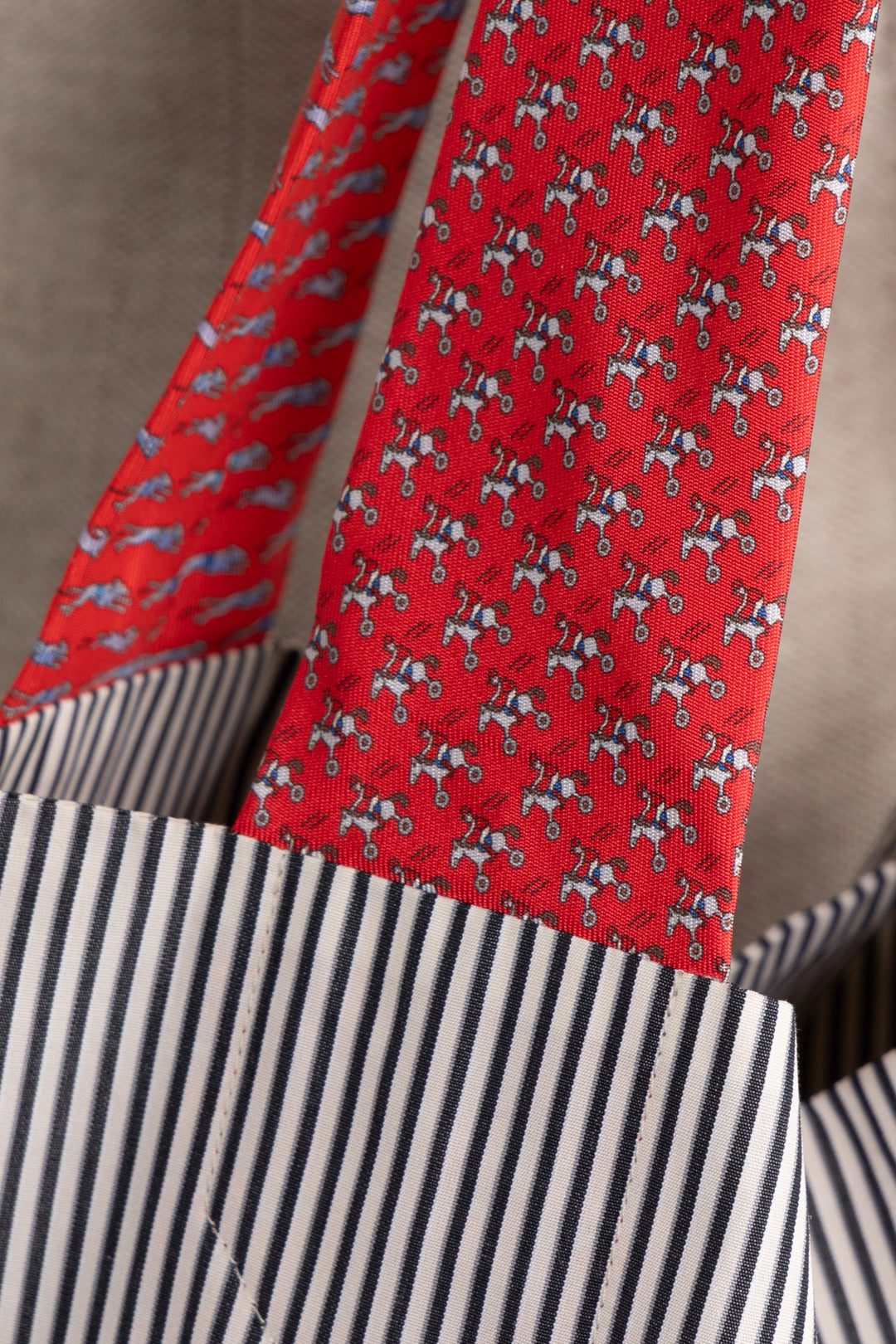 HERMÈS Petite H Tie Tote Bag Striped Cotton