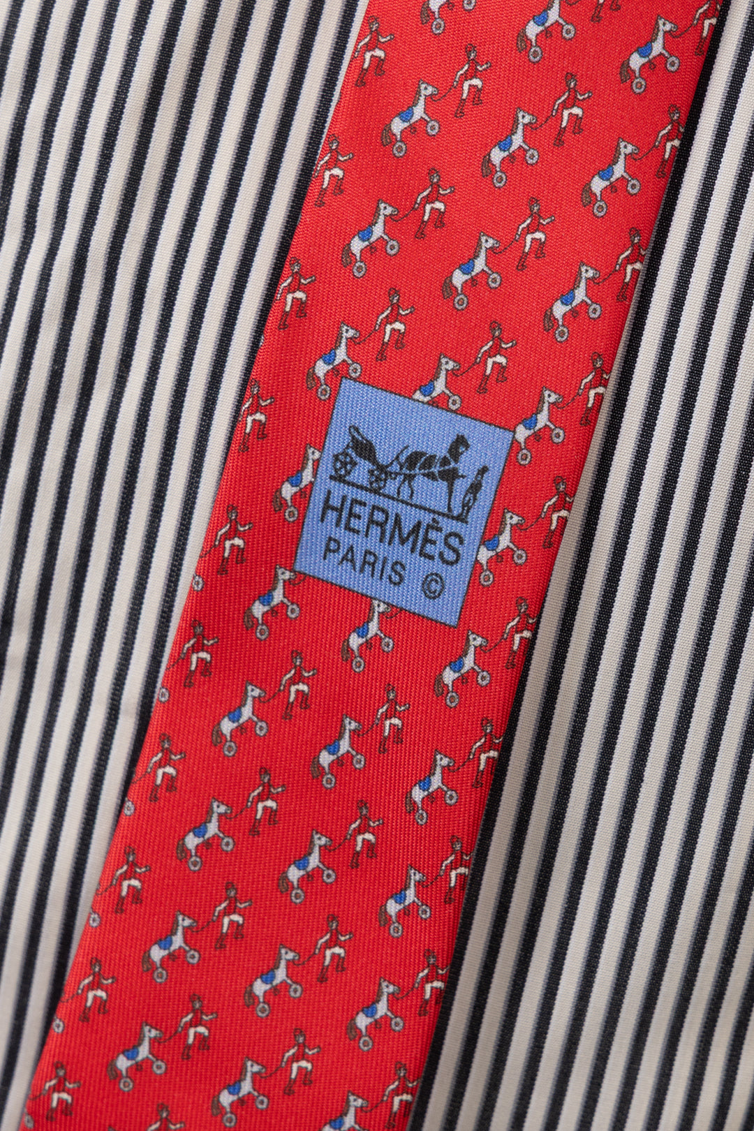 HERMÈS Petite H Tie Tote Bag Striped Cotton