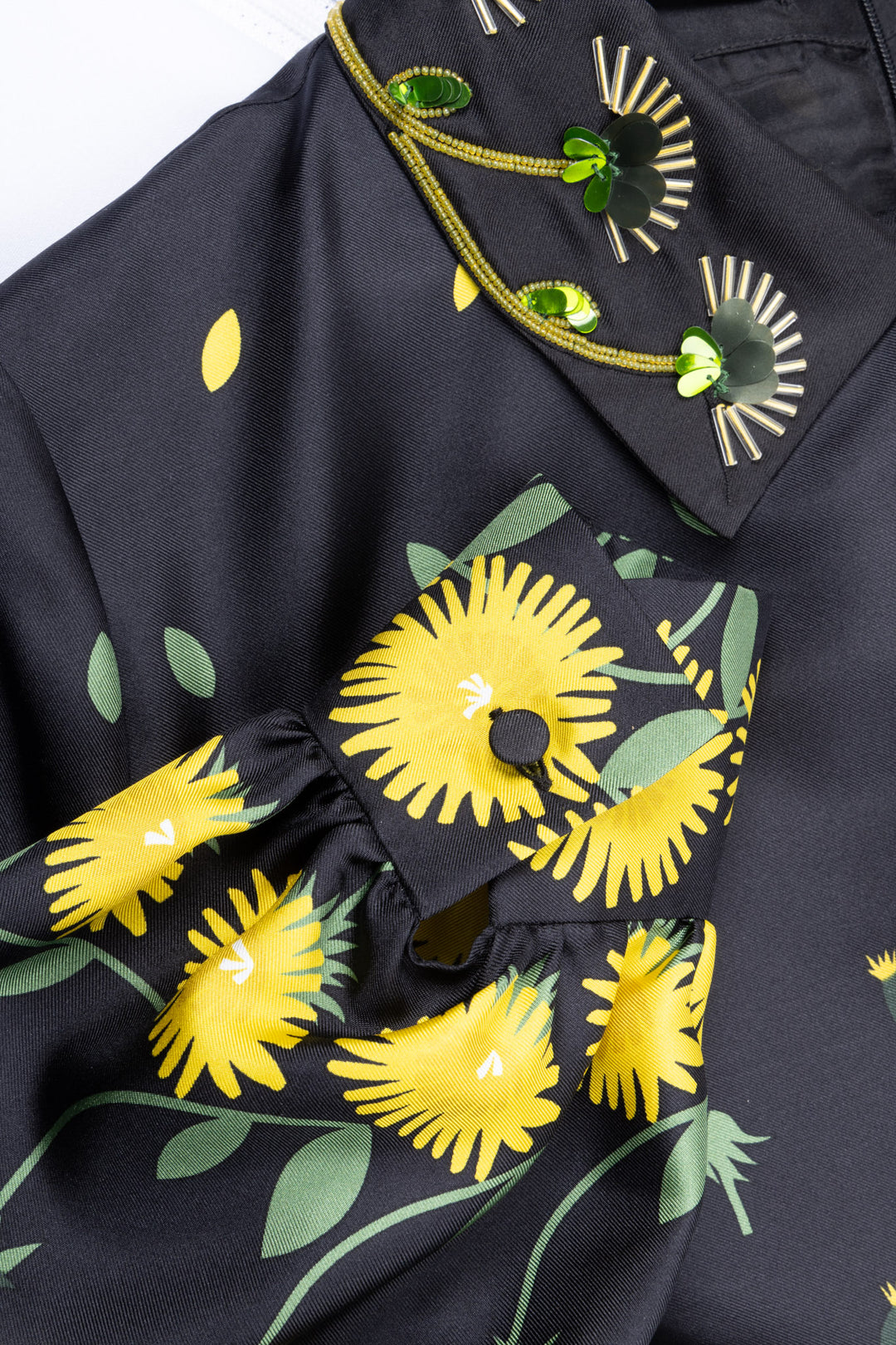VALENTINO Sunflower Pleated Dress Silk Black
