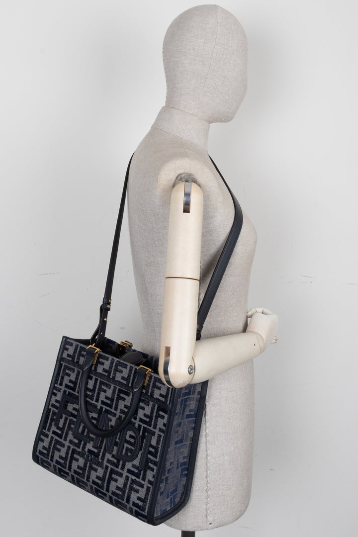 FENDI Small Sunshine Tote Bag Chenille Blue