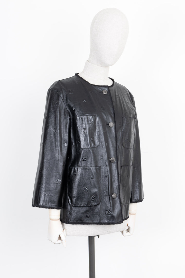 CHANEL Logo Leather Jacket Black