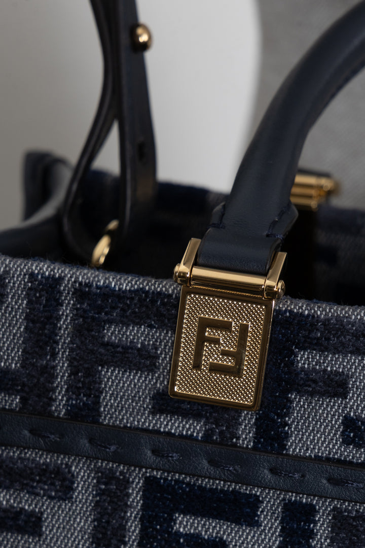 FENDI Small Sunshine Tote Bag Chenille Blue