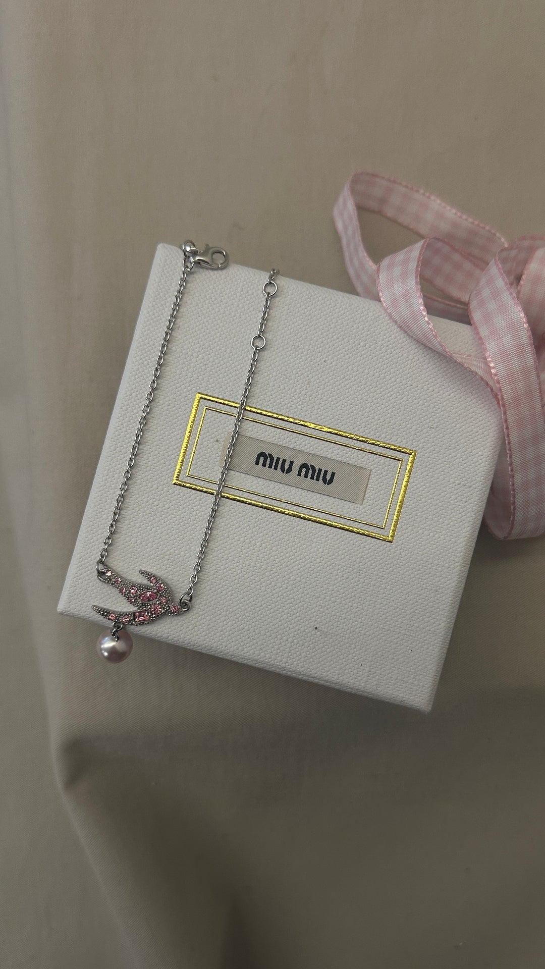 MIUMIU Bird Pearl Bracelet with Extra Lace Pink
