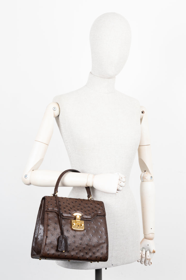 GUCCI Vintage Lady Lock Bag Ostrich Brown