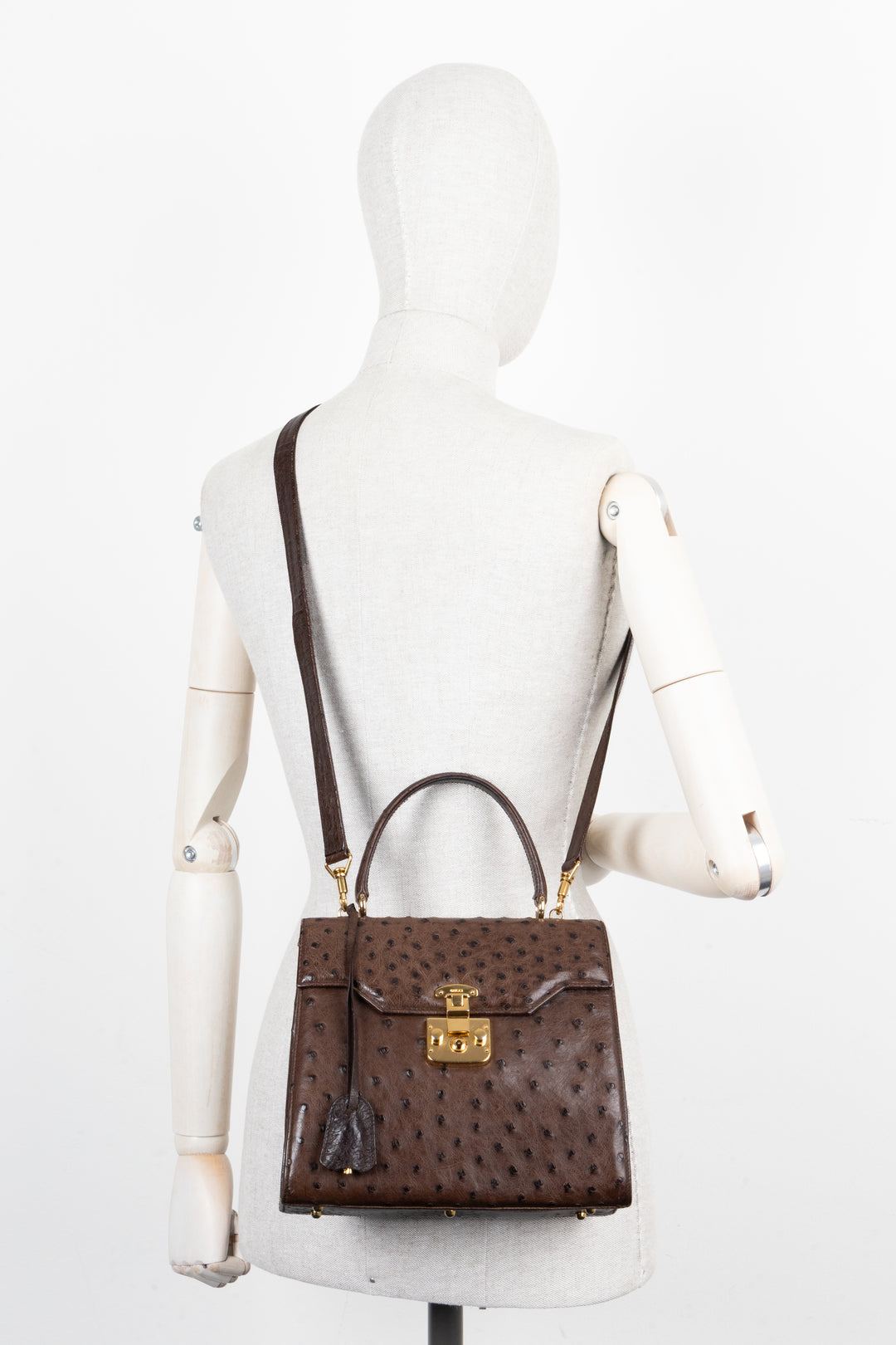GUCCI Vintage Lady Lock Bag Ostrich Brown