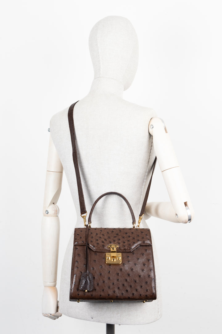 GUCCI Vintage Lady Lock Bag Ostrich Brown