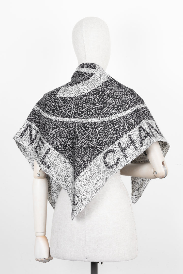 CHANEL CC Scarf Silk Black White