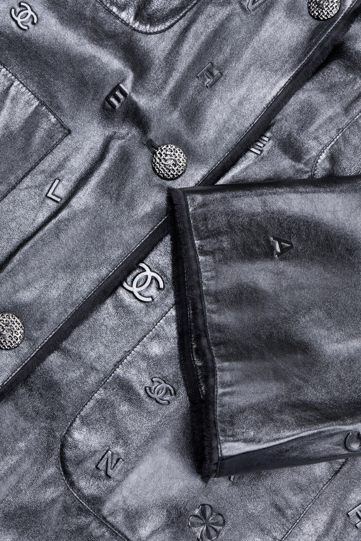 CHANEL Logo Leather Jacket Black