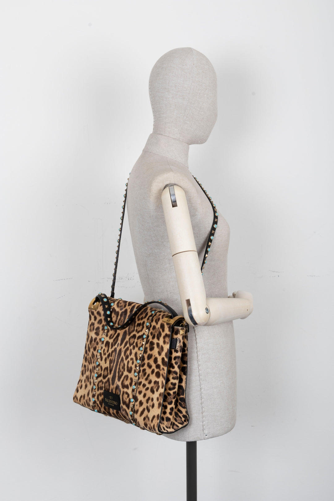 Sac Valentino Rockstud Rolling en poulain imprimé léopard marron