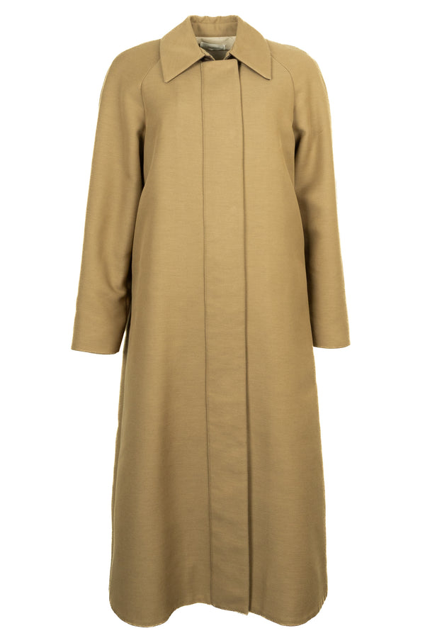 Manteau THE ROW à détails en cuir, kaki, coton et laine