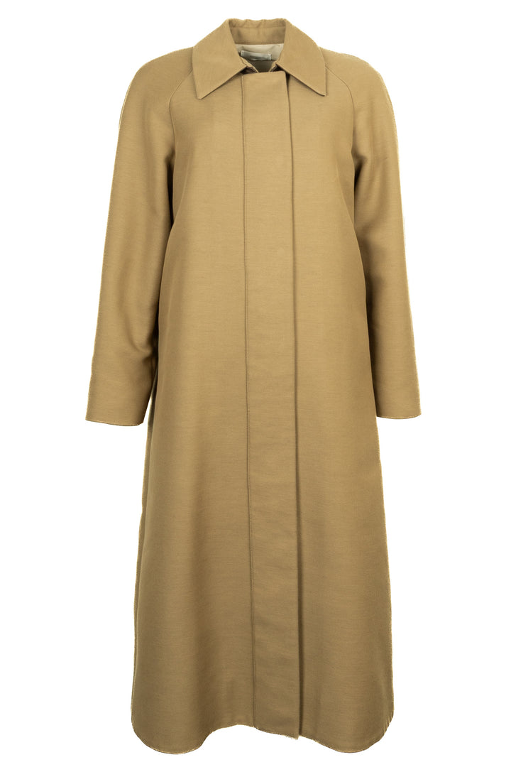 THE ROW Leather Detail Coat Khaki Cotton Wool