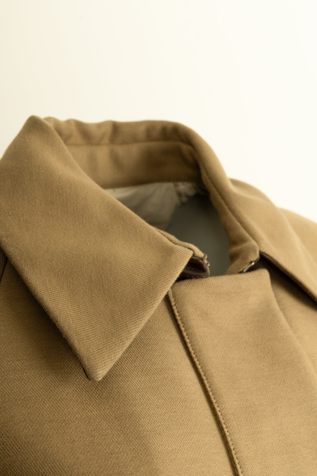 THE ROW Leather Detail Coat Khaki Cotton Wool
