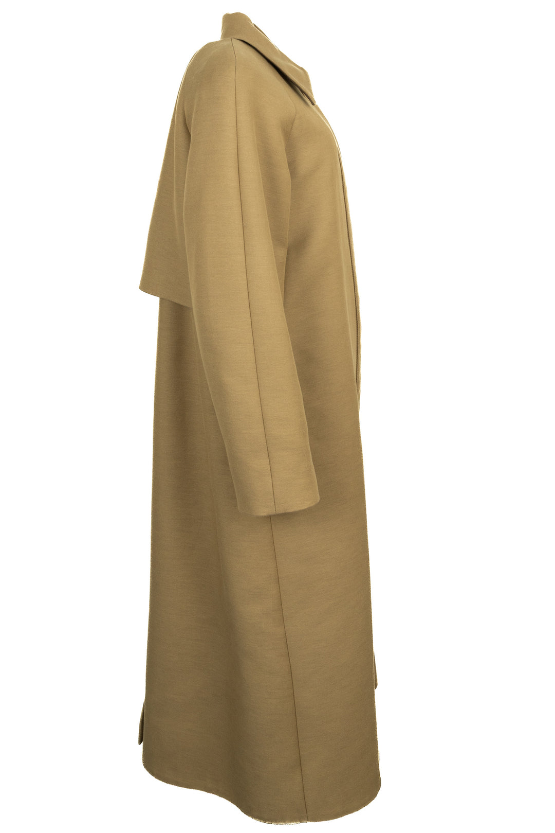 THE ROW Leather Detail Coat Khaki Cotton Wool