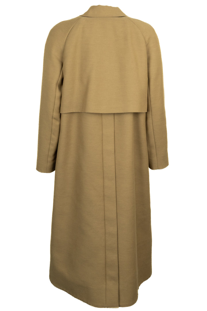 THE ROW Leather Detail Coat Khaki Cotton Wool