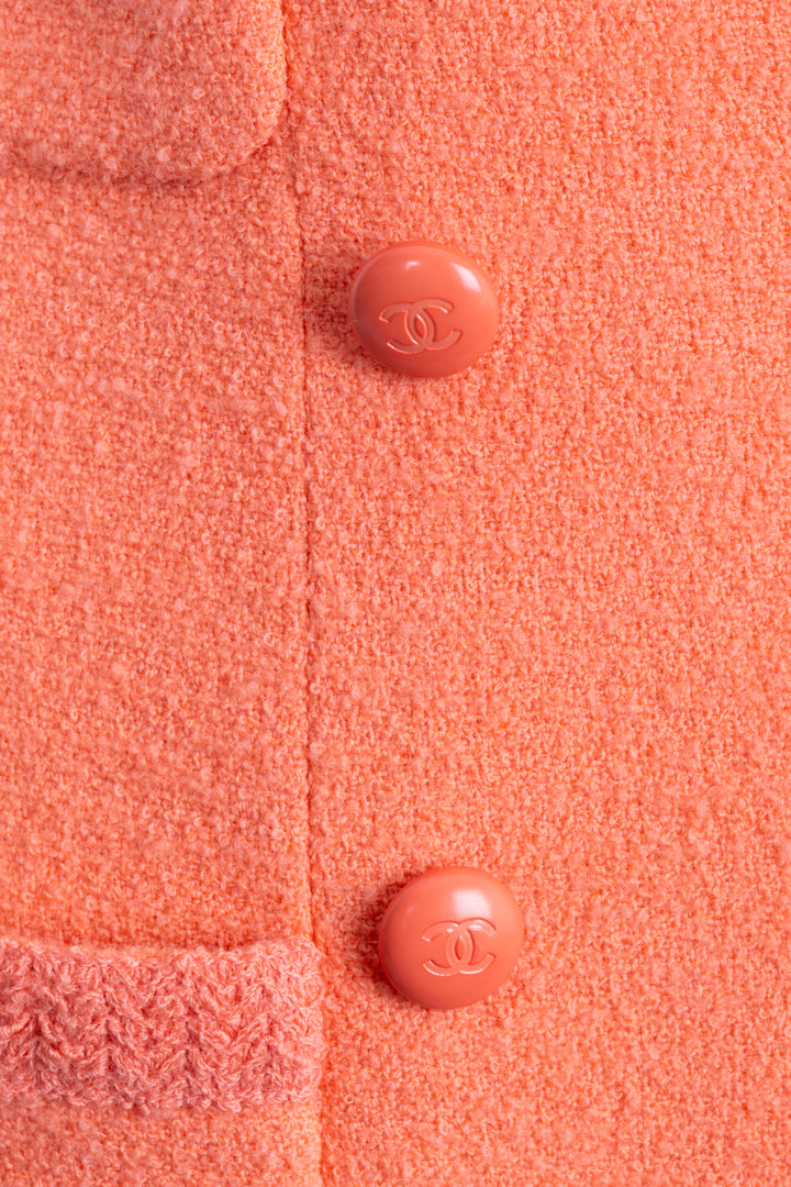 CHANEL Double Breasted Boucle Blazer Jacket Salmon