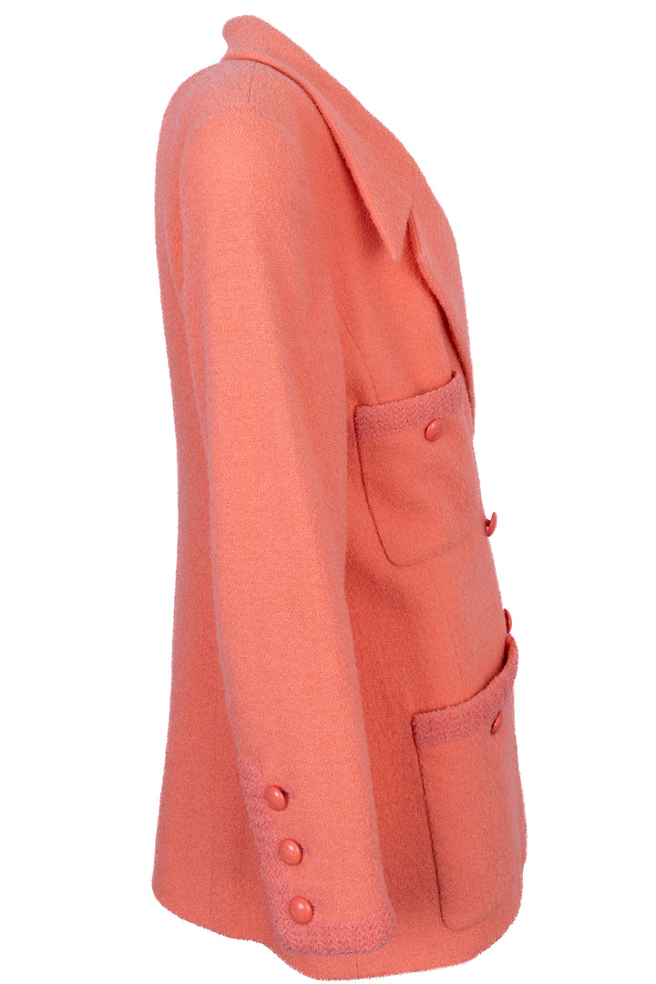 CHANEL Double Breasted Boucle Blazer Jacket Salmon
