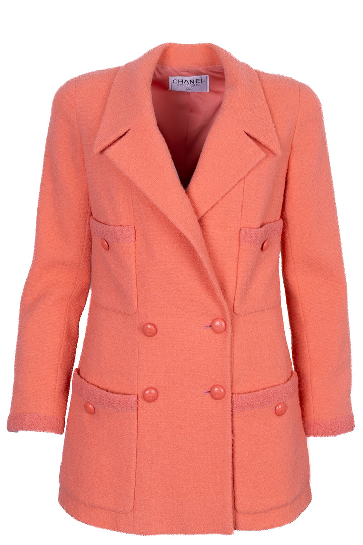 CHANEL Double Breasted Boucle Blazer Jacket Salmon