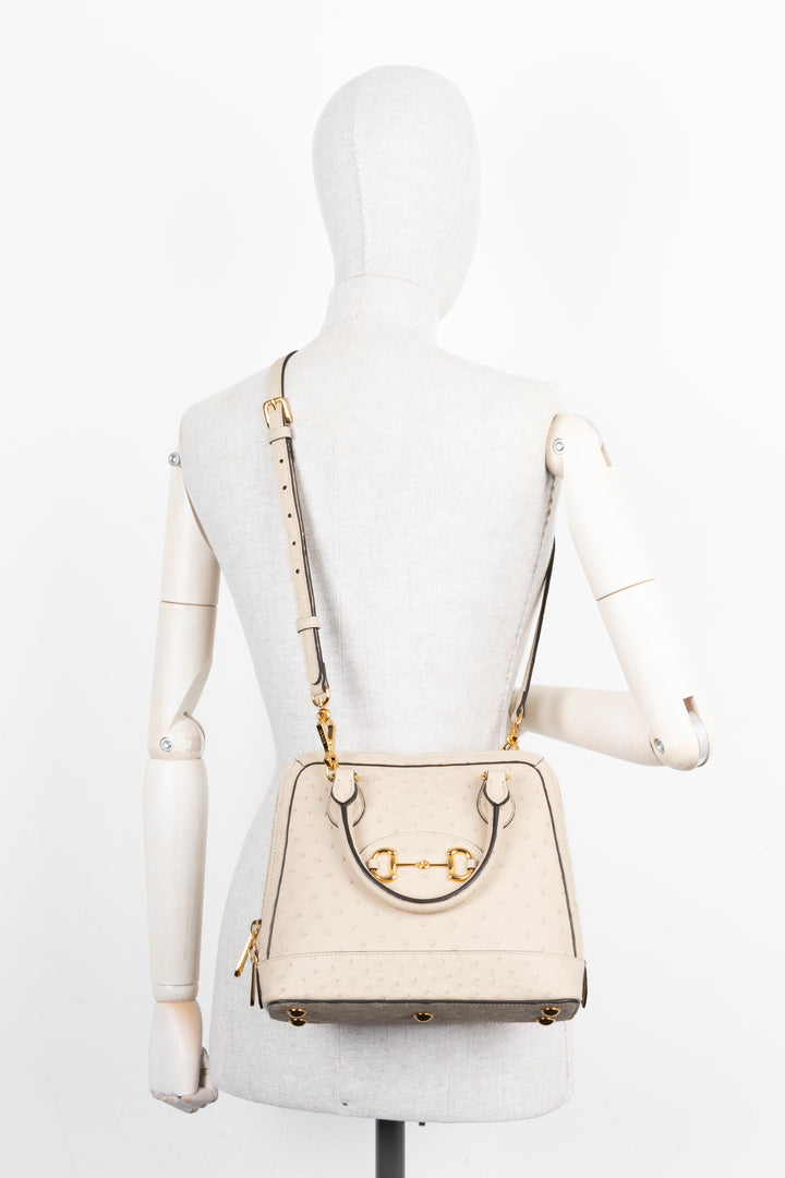 GUCCI Horsebit 1955 Bag Ostrich Ivory