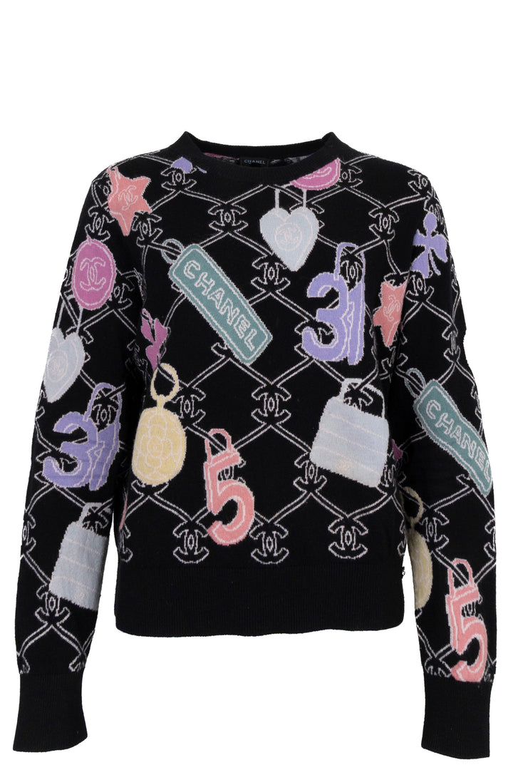 CHANEL 2022 CC Knit Sweater Cashmere Black Purple