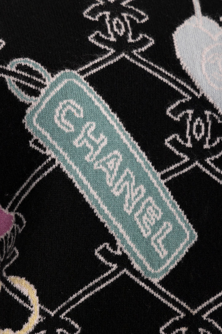 CHANEL 2022 CC Knit Sweater Cashmere Black Purple