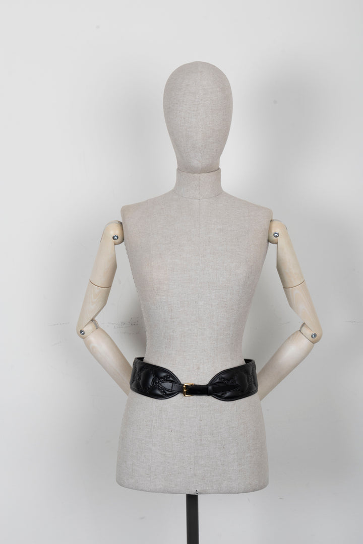 GUCCI GG Wide Waist Belt Leather Black