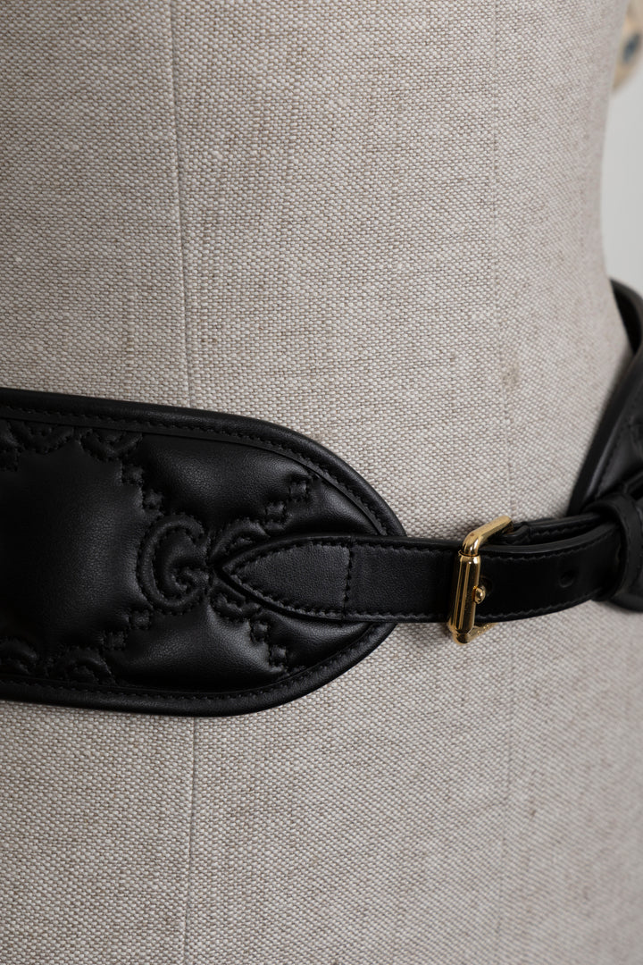 GUCCI GG Wide Waist Belt Leather Black